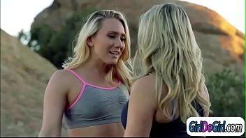 Lesbians Aj Applegate and Mia Malkova kiss and lick outdoors