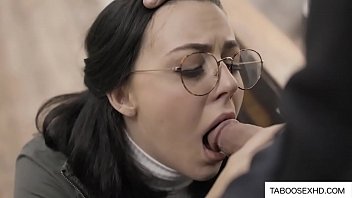 Nerdy brunette teen deepthroat by older guy