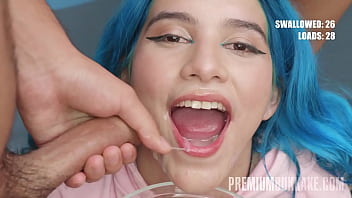 PremiumBukkake – Min Galilea swallows 64 huge cumshots in mouthful bukkake