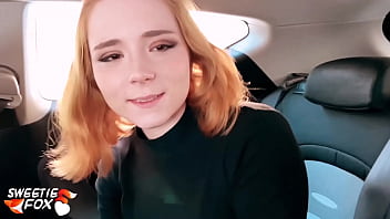 Redhead Suck Dick Taxi Driver and Cum Swallow in the Car – POV