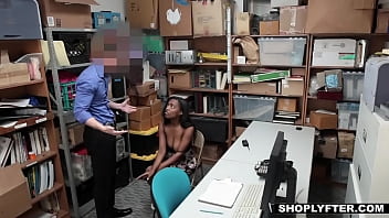 Shy ebony shoplifter got caught and fucks with the security