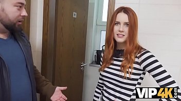 VIP4K. Hunter fucks a beautiful redhead in the public bathroom