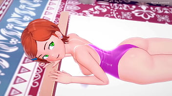 Gwen (adult version) puts on her swimsuit to fuck in her room