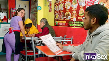 Mature white waitress fucks black guy for not paying for her food